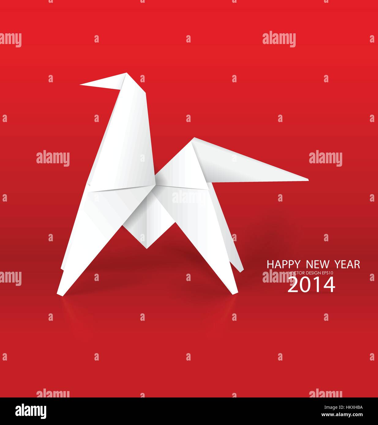 2014 Happy New Year Greeting Card Origami Paper Horse