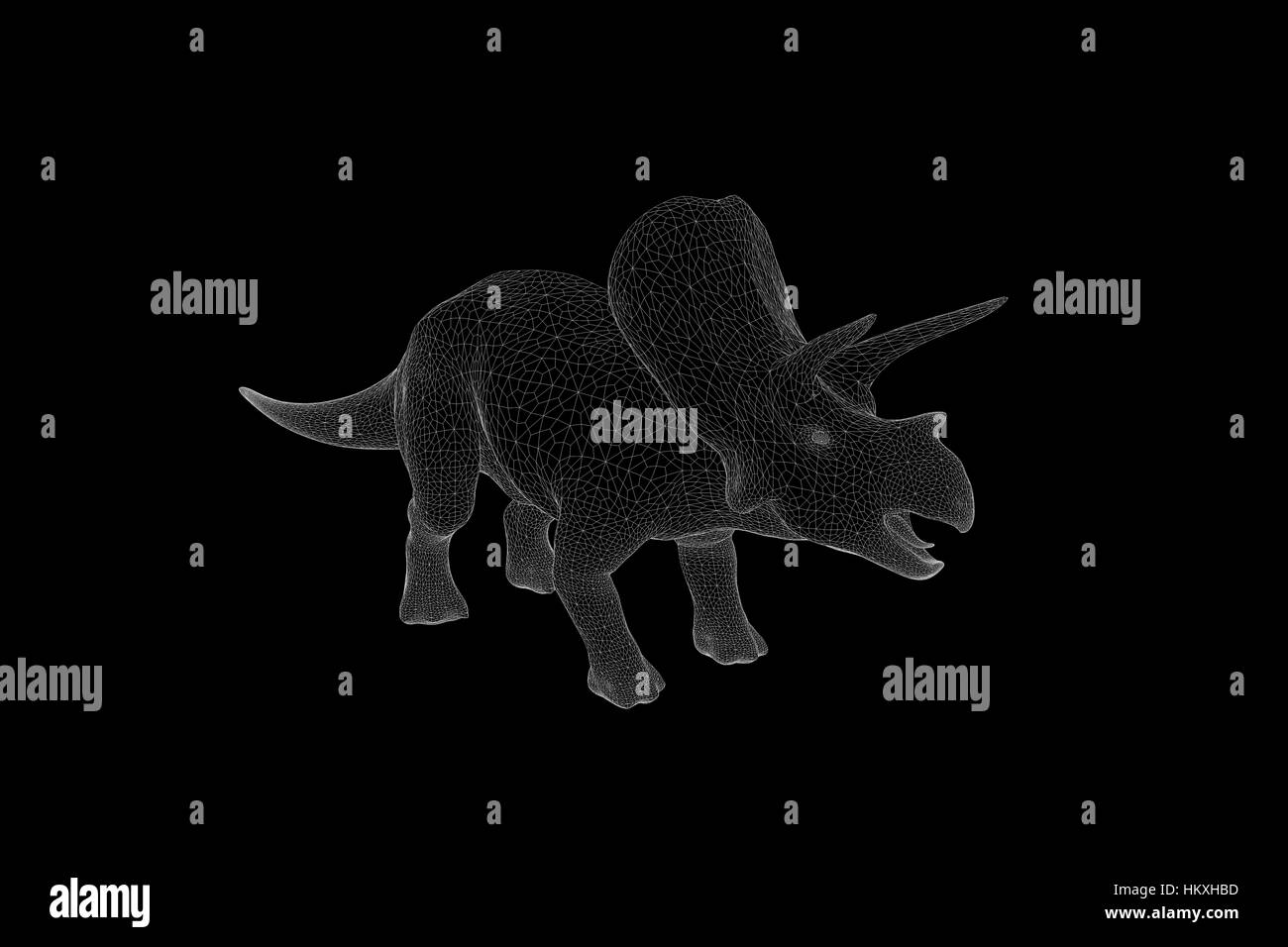 Dinosaur Triceratops in Hologram Wireframe Style. Nice 3D Rendering Stock Photo
