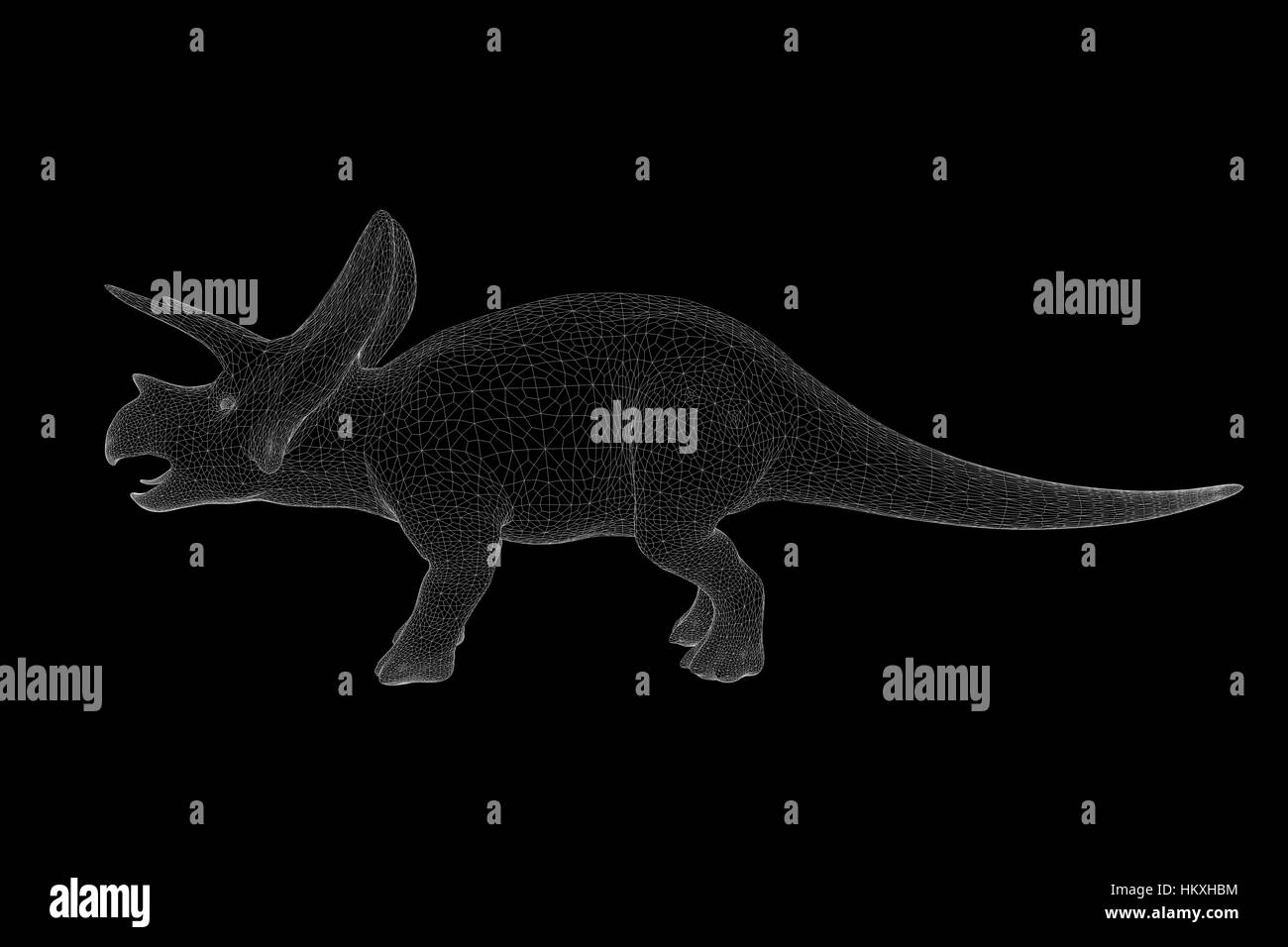 Dinosaur Triceratops in Hologram Wireframe Style. Nice 3D Rendering Stock Photo