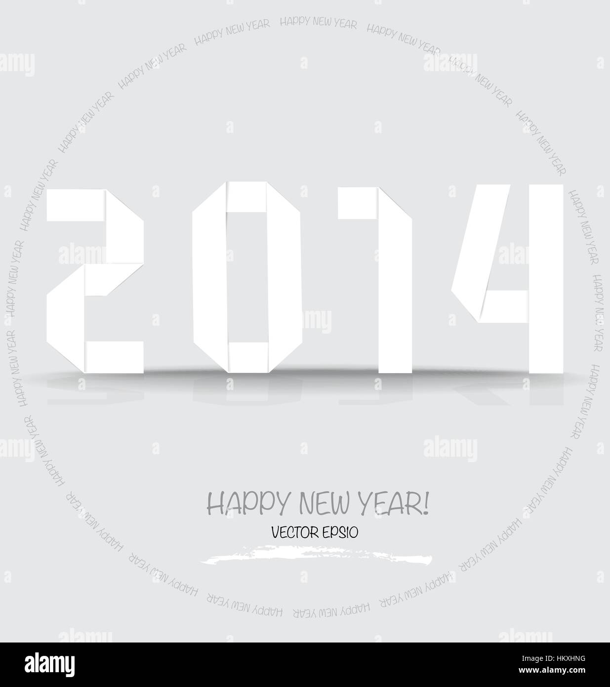 2014 Happy New year greeting card made in origami style. Vector illustration. Stock Vector