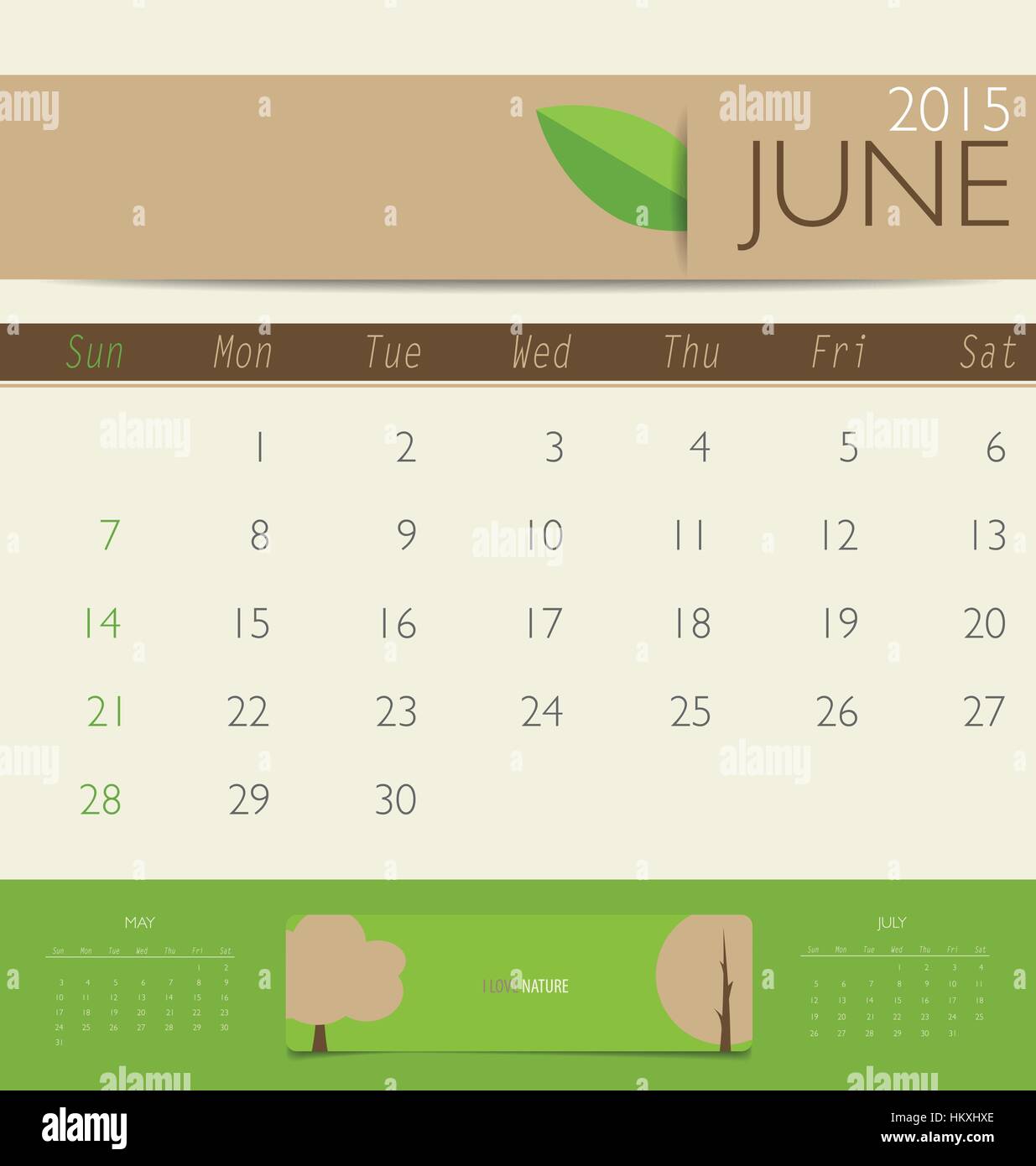 June 2015 2015 calendar, monthly calendar template for June. Vector illustration ...