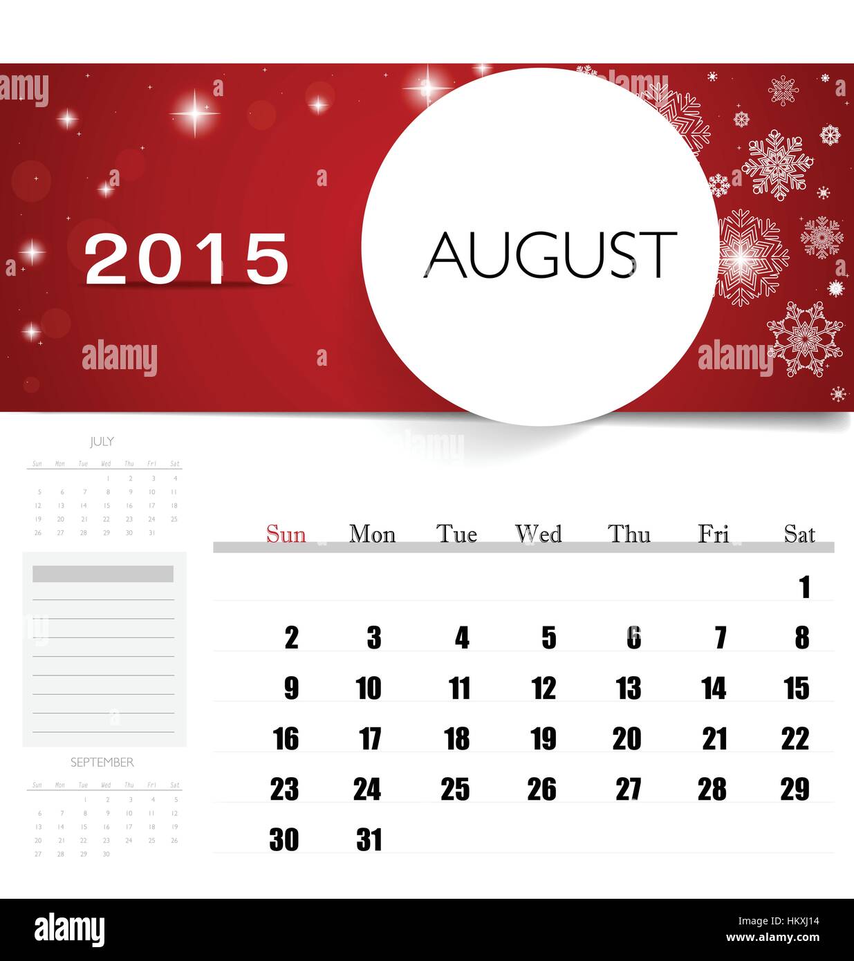 15 Calendar Monthly Calendar Template For August Vector Illustration Stock Vector Image Art Alamy
