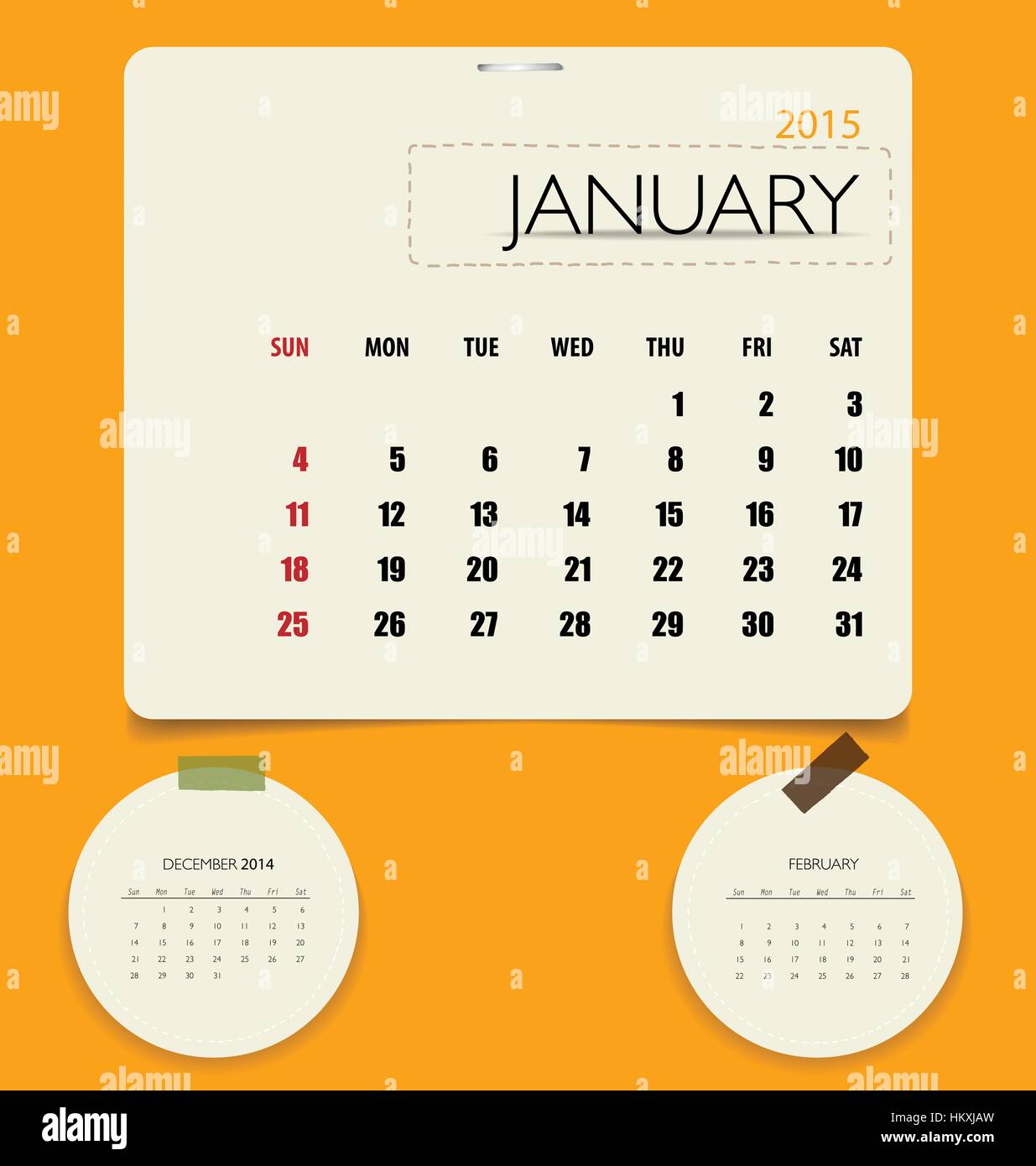 2015 calendar, monthly calendar template for January. Vector ...