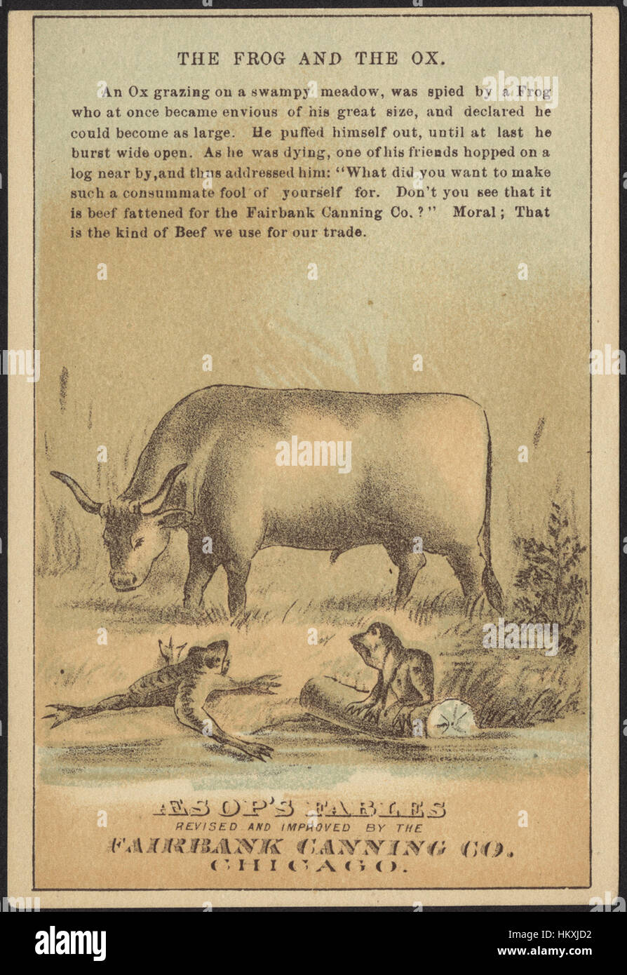 The frog and the ox, Aesop's fables revised and improved by the Fairbank Canning Co., Chicago Stock Photo