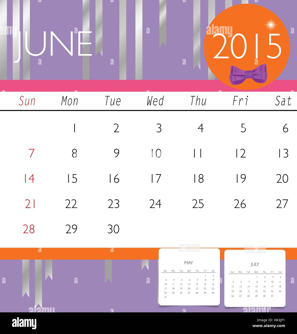2015 calendar, monthly calendar template for June. Vector illustration ...