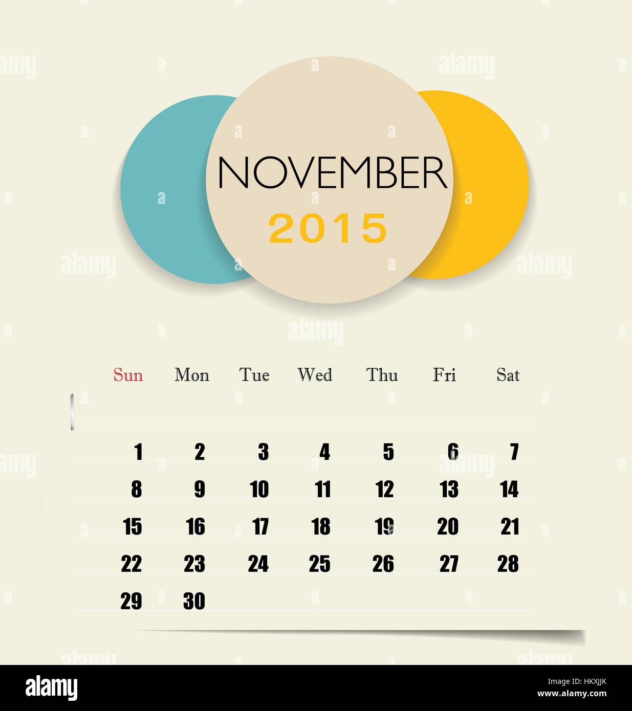 2015 calendar, monthly calendar template for November. Vector ...