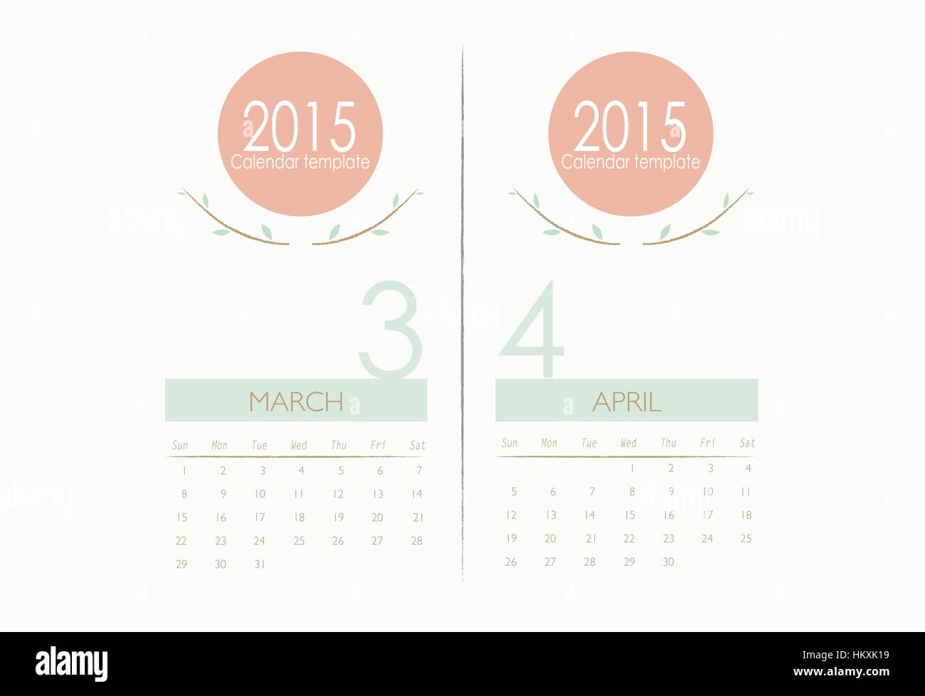 2015 calendar, monthly calendar template for March and April. Vector ...