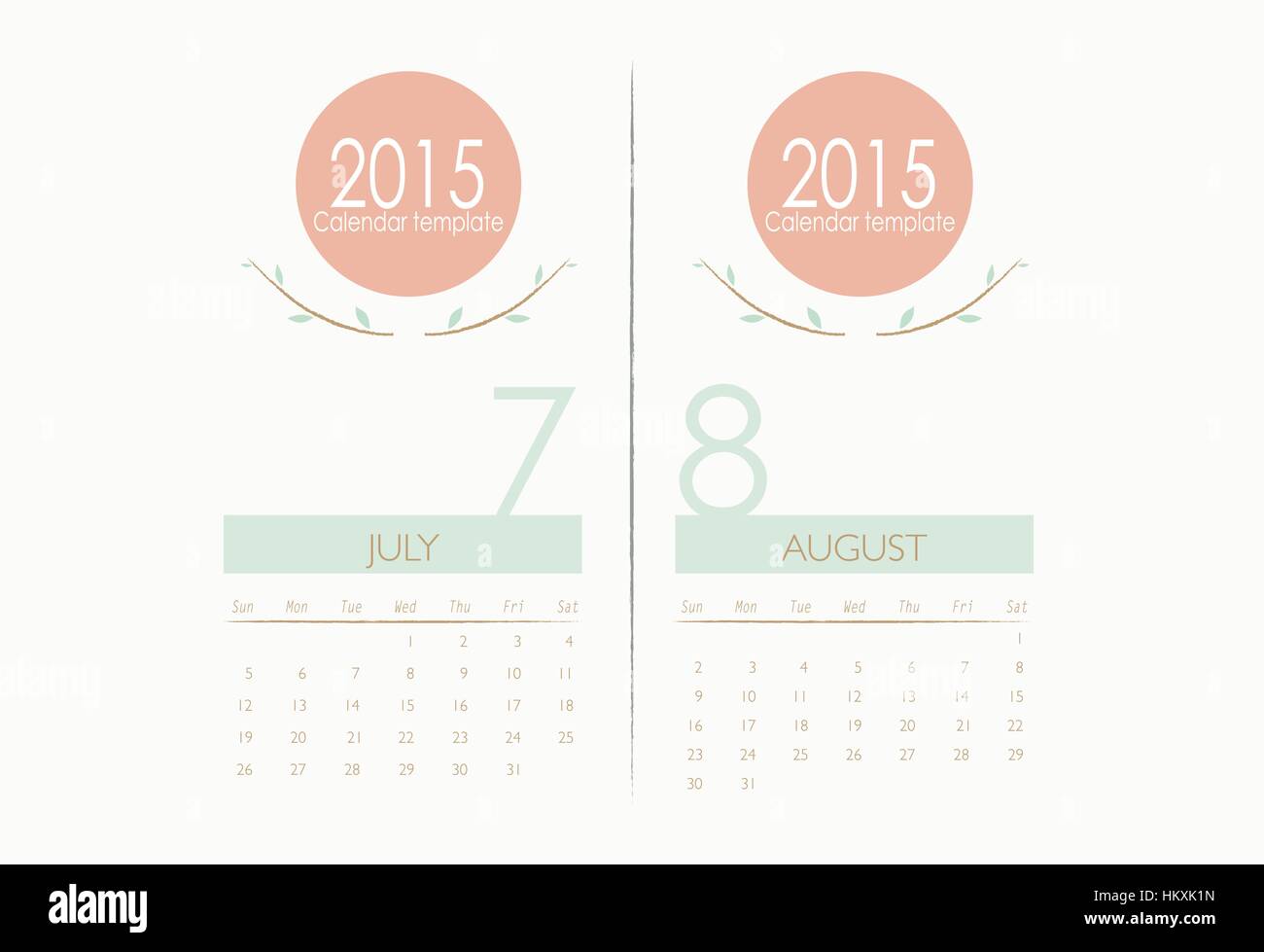2015 calendar, monthly calendar template for July and August. Vector ...