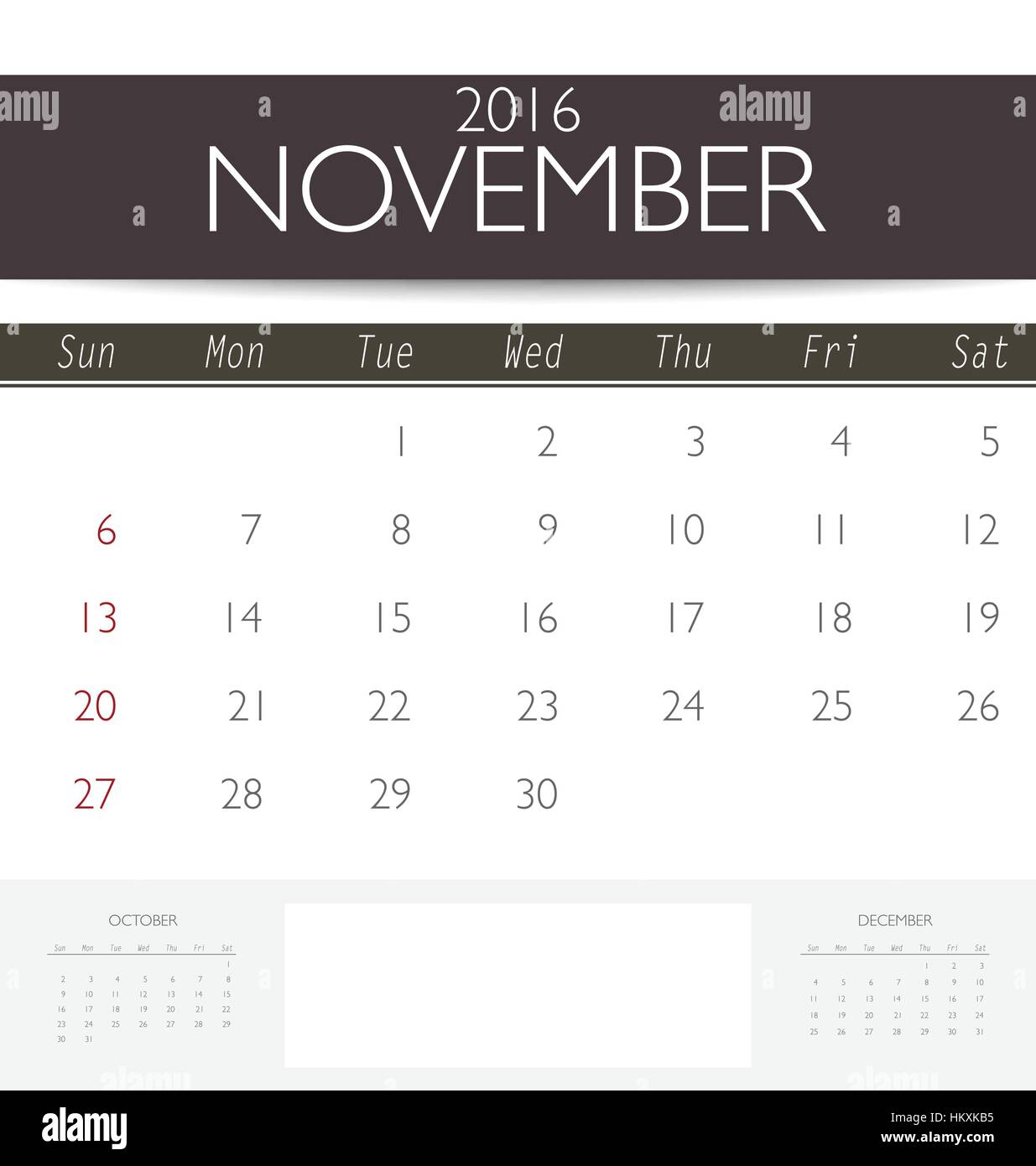 2016 calendar, monthly calendar template for November. Vector ...