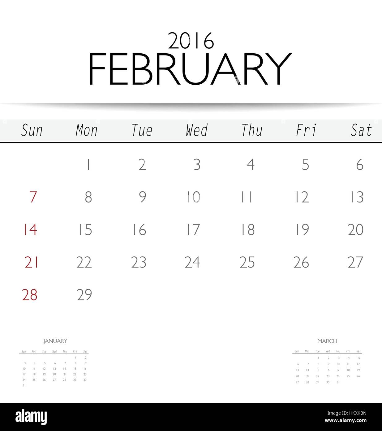 2016 calendar, monthly calendar template for February. Vector ...