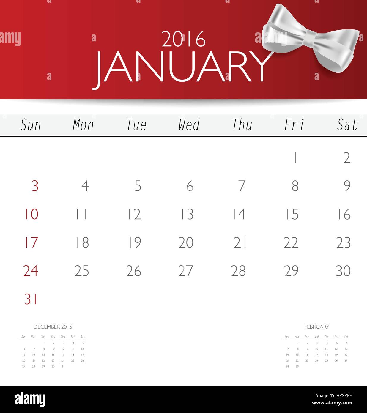 2016 calendar, monthly calendar template for January. Vector ...
