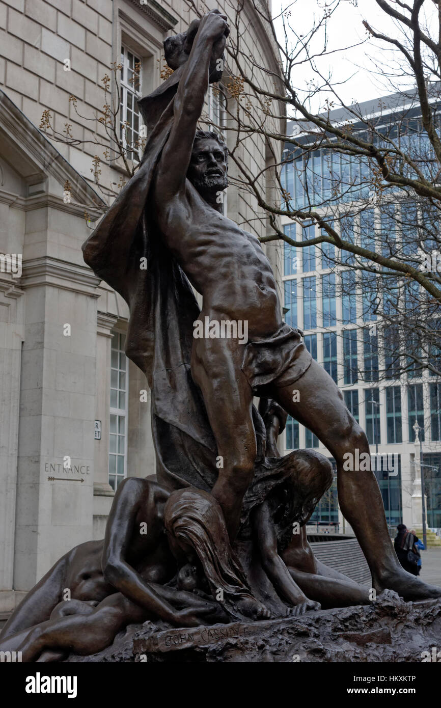 Adrift by John Cassidy 1908, sculpture outside od Manchester Town Hall, Manchester, UK. Stock Photo