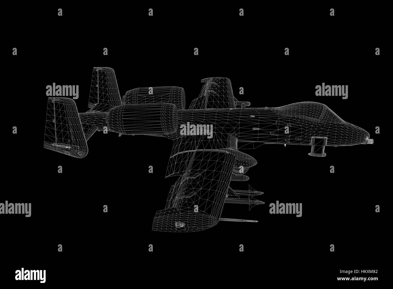 Airplane Jet in Hologram Wireframe Style. Nice 3D Rendering Stock Photo ...