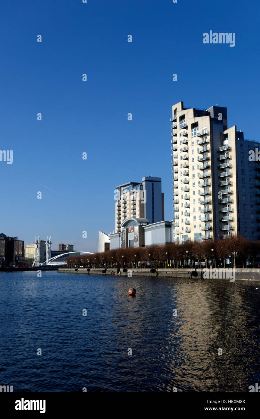 Blocks of flats besides Manchester Ship Canal, Salford Quays, Salford