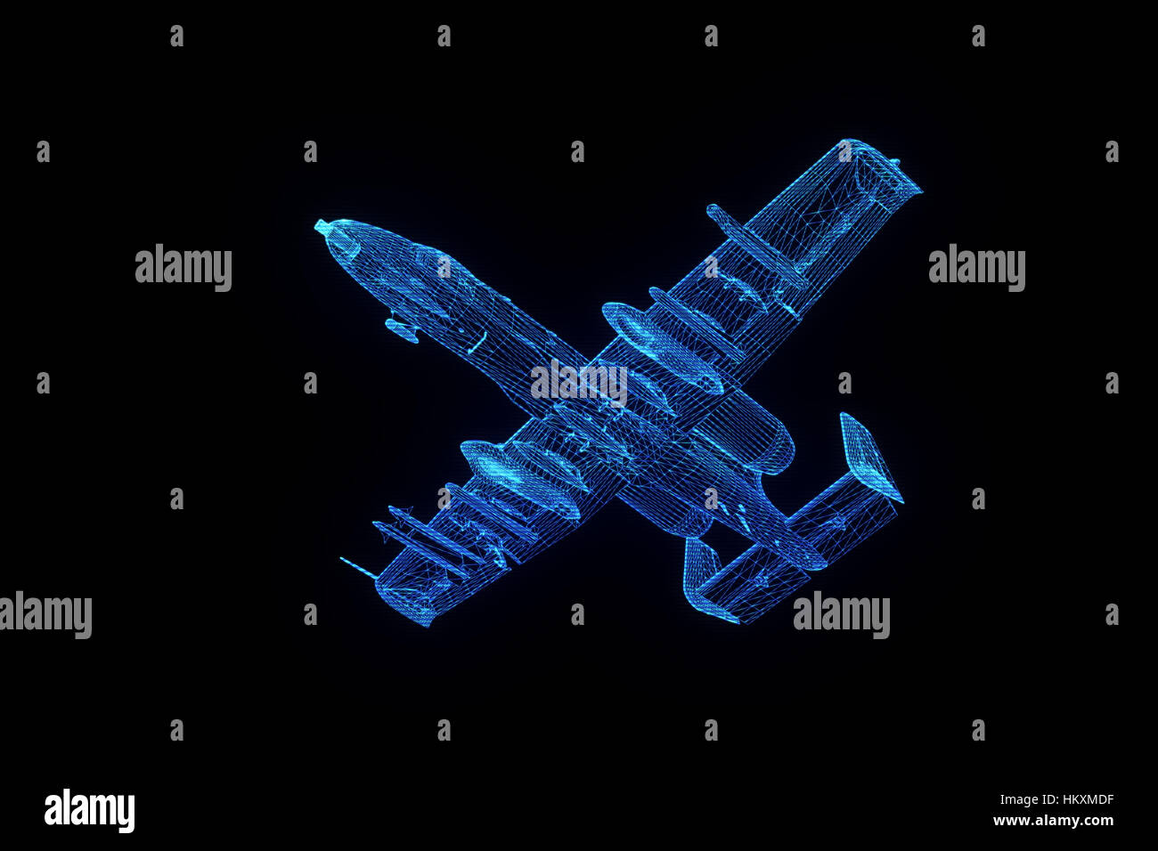 Airplane Jet in Hologram Wireframe Style. Nice 3D Rendering Stock Photo ...