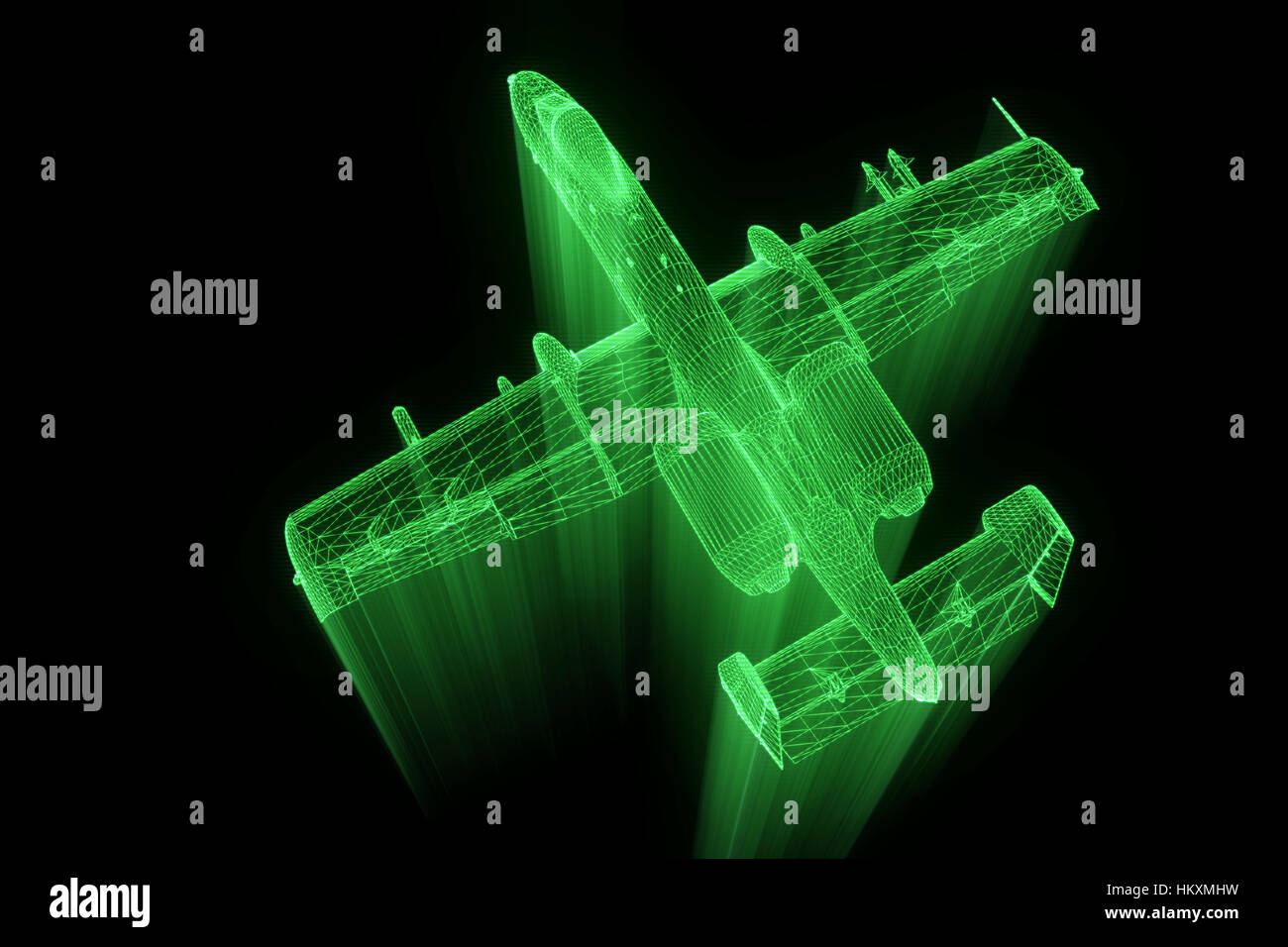 Airplane Jet in Hologram Wireframe Style. Nice 3D Rendering Stock Photo ...