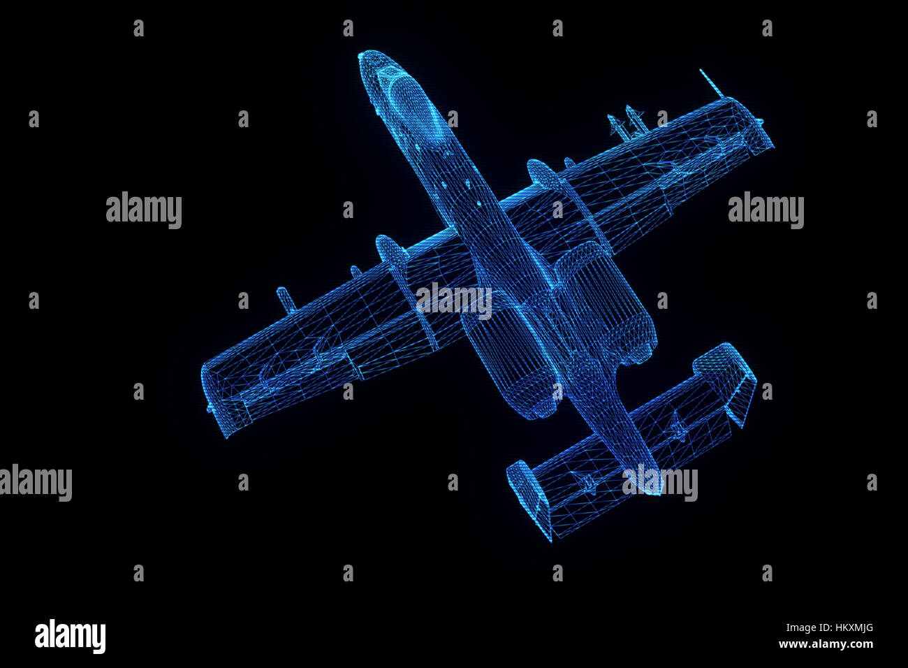 Airplane Jet in Hologram Wireframe Style. Nice 3D Rendering Stock Photo ...