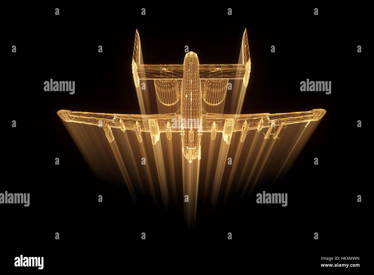 Airplane Jet in Hologram Wireframe Style. Nice 3D Rendering Stock Photo ...