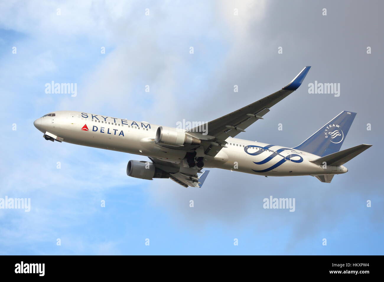 Delta Air Lines Skyteam Boeing 767-300ER N175DZ departing from London Heathrow Airport, UK Stock Photo