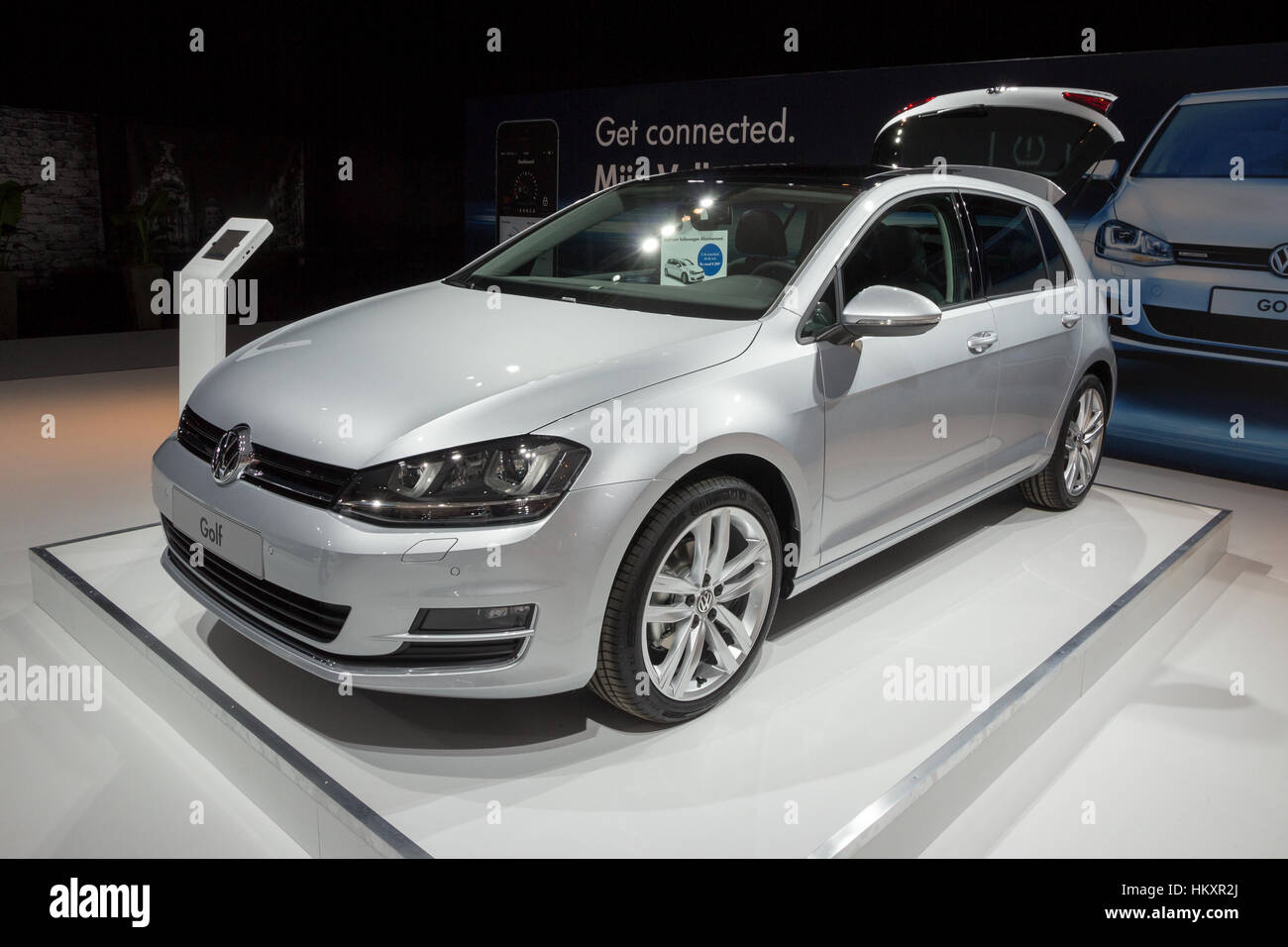 AMSTERDAM - APRIL 16, 2015: New Volkswagen Golf at the Amsterdam AutoRAI Motor Show. Stock Photo