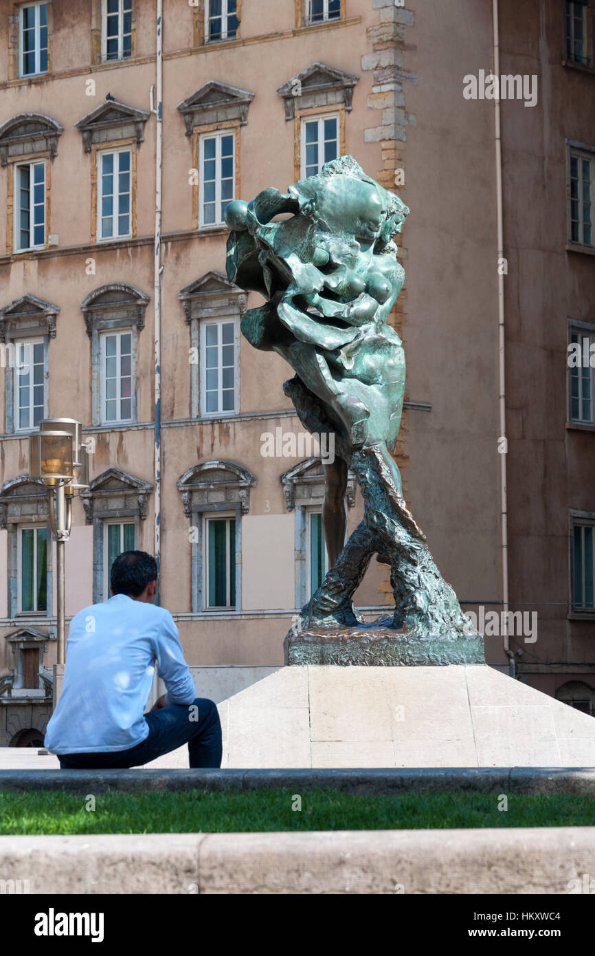 Lyon, France - MAY 19: Sculpture on Louis Pradel square. Stock Photo