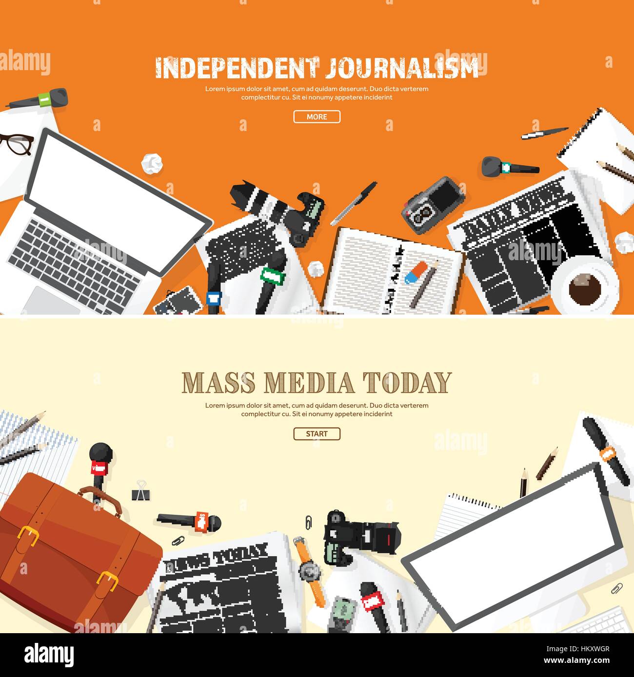 Mass media background in a flat style.Press conference with