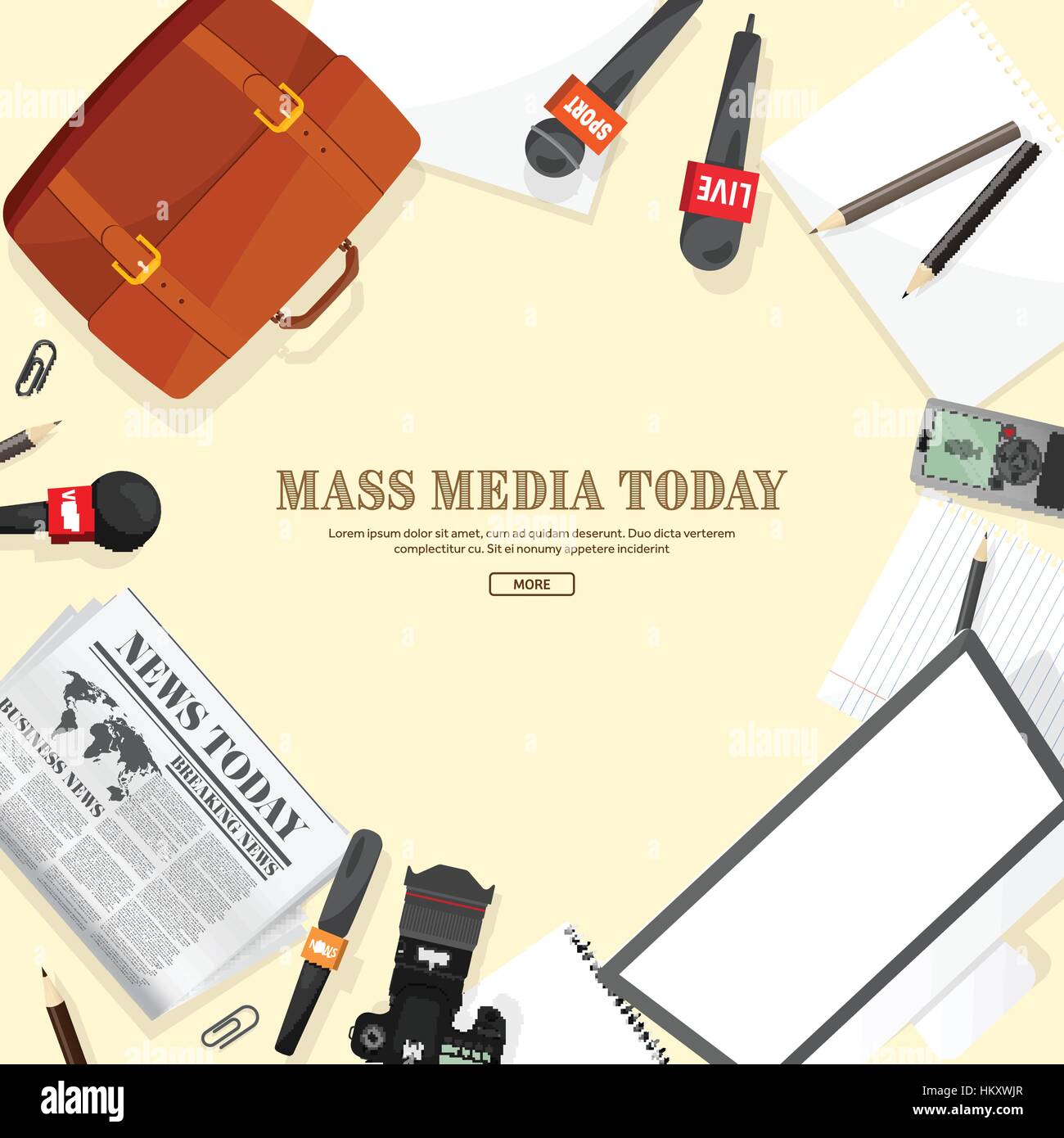 Mass media background in a flat style.Press conference with