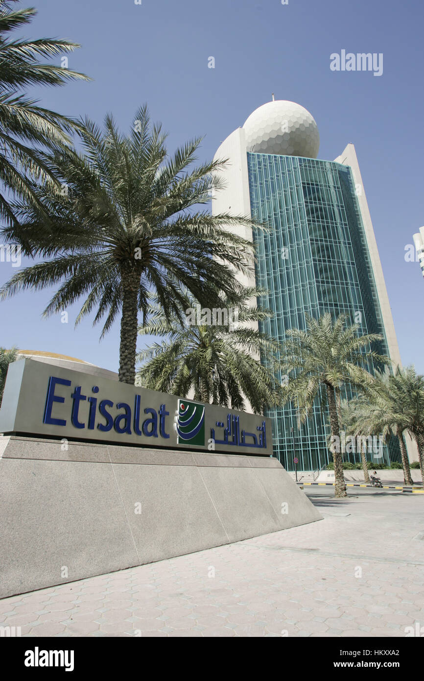 Etisalat Logo in front of the telecommunictation company's skyscraper ...