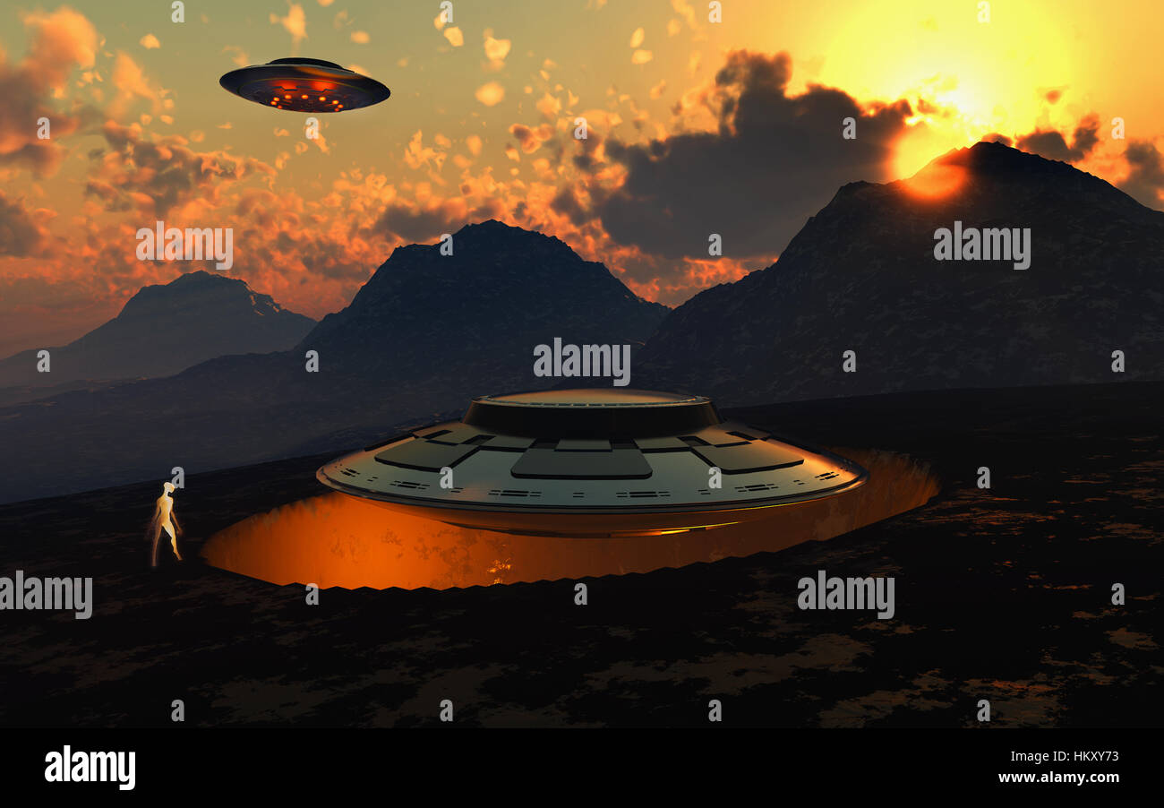 UFOs At The Hidden Antarctic Base 211. Stock Photo