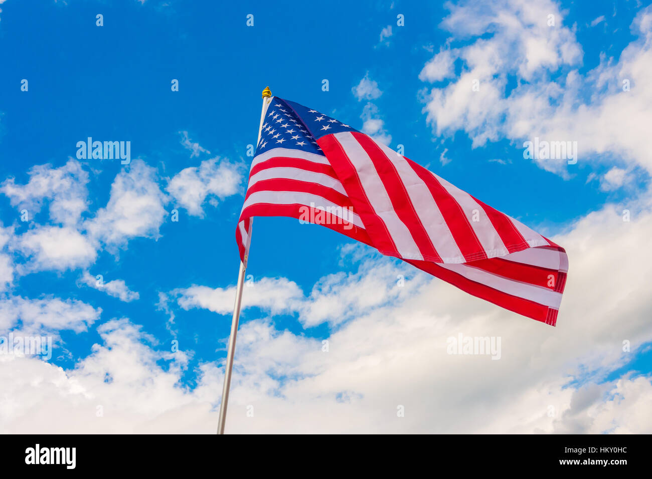 American flag on blue sky Stock Photo - Alamy