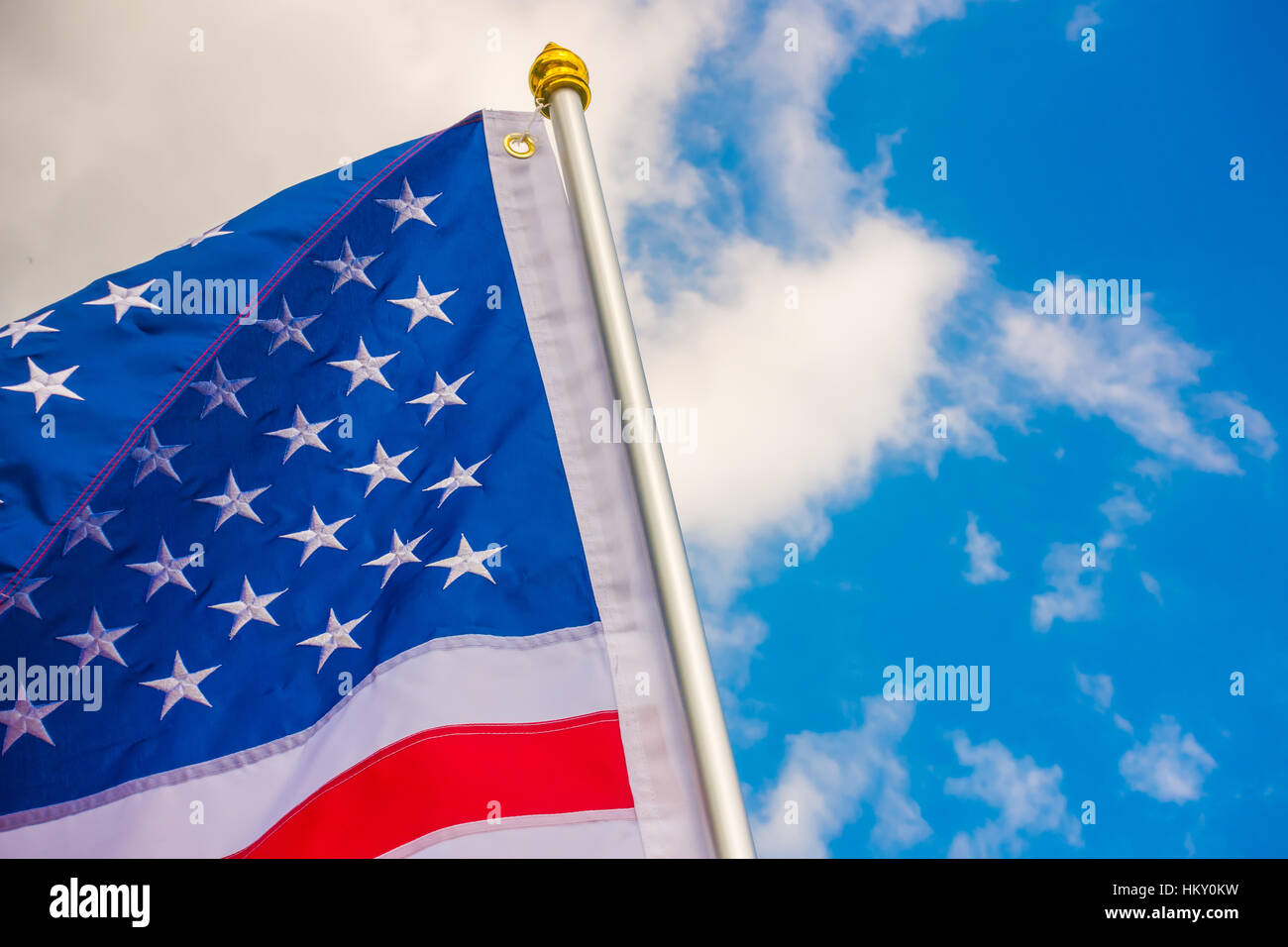 American flag on blue sky Stock Photo - Alamy