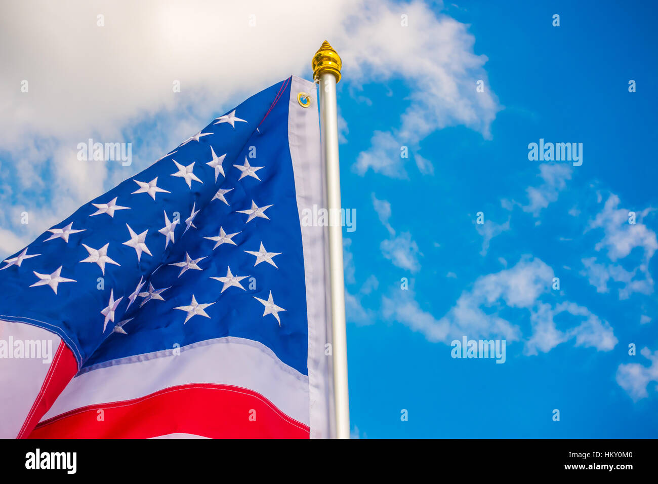 American flag on blue sky Stock Photo - Alamy
