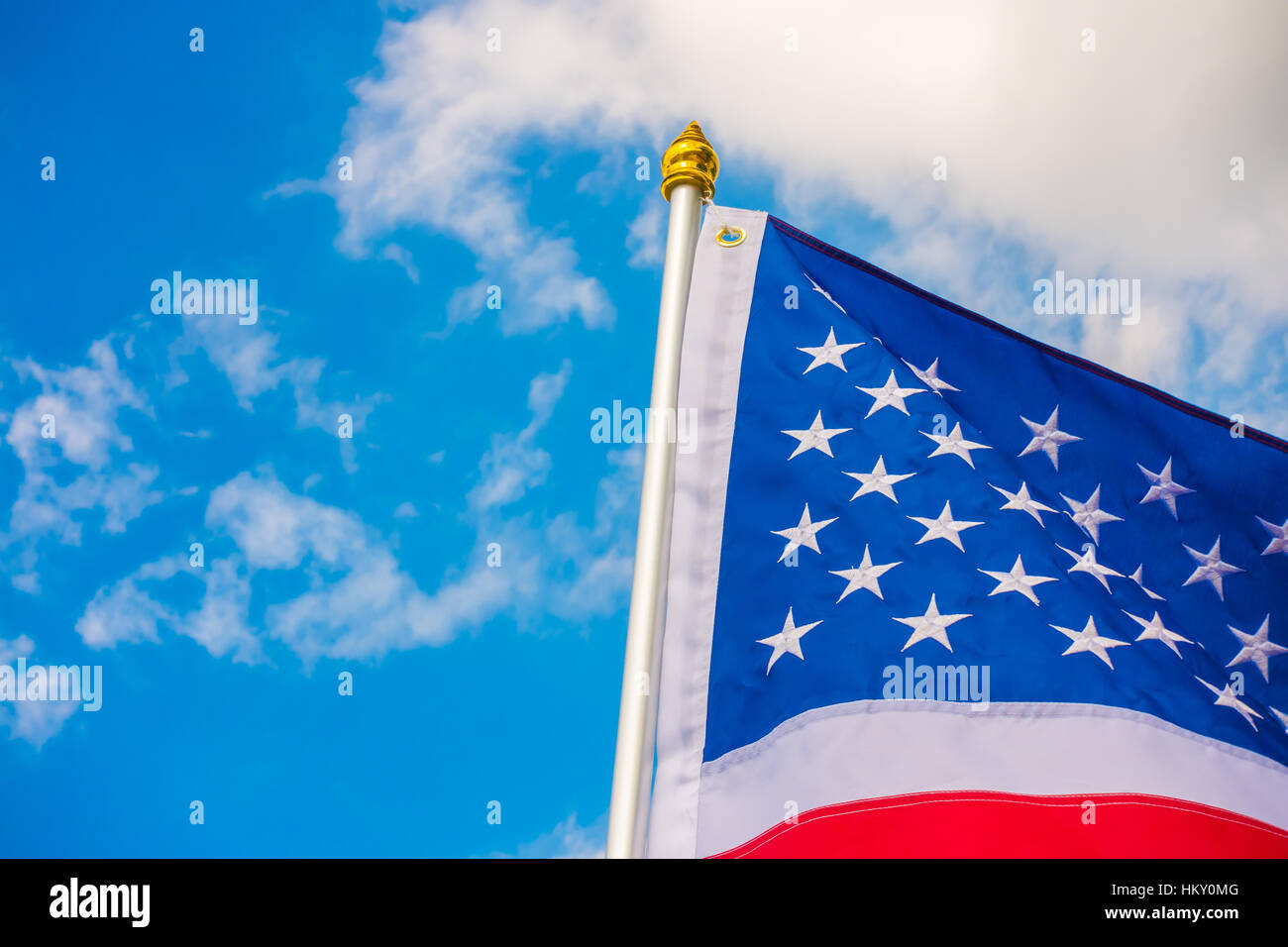 American flag on blue sky Stock Photo - Alamy