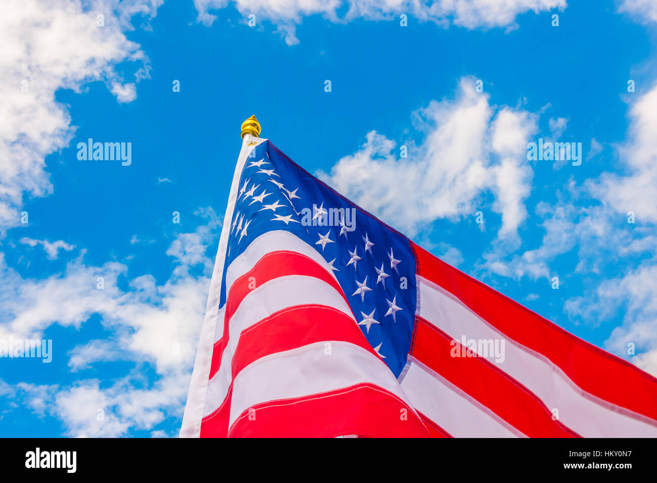 American flag on blue sky Stock Photo - Alamy