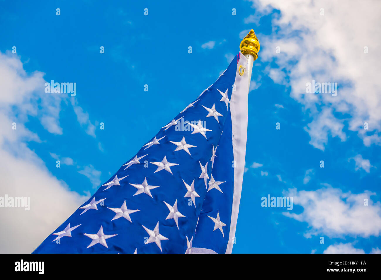 American flag on blue sky Stock Photo - Alamy