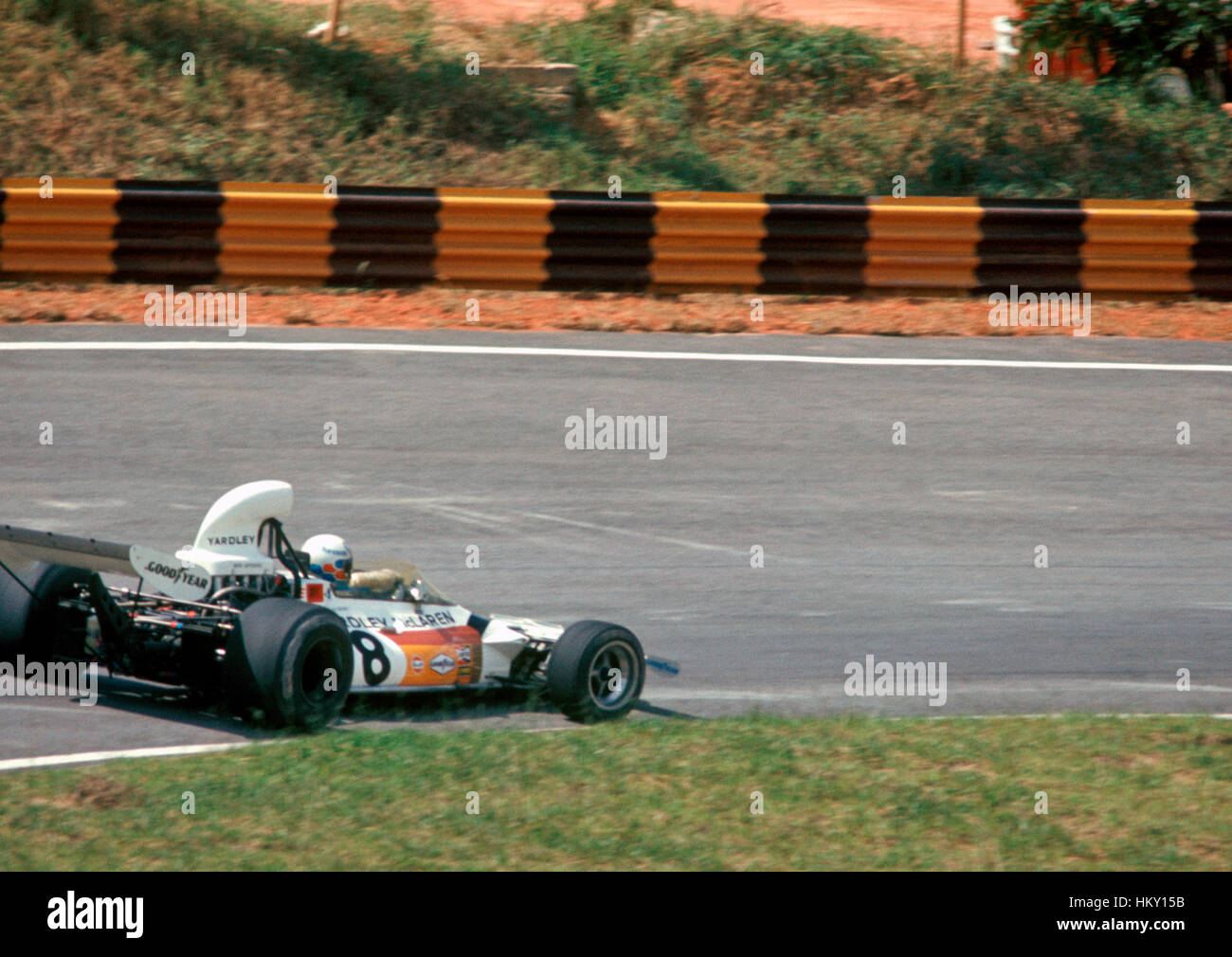 1973 Peter Revson US McLaren M19Cs Interlagos Brazilian GP dnf. Stock Photo