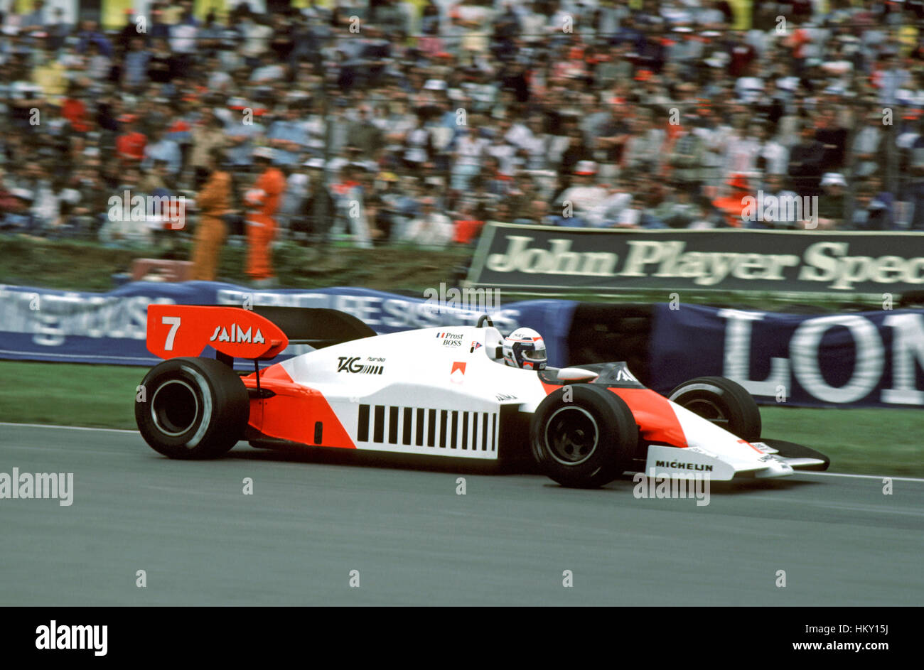 1984 Alain Prost French McLaren MP4/2 Brands Hatch British GP dnf FL Stock Photo