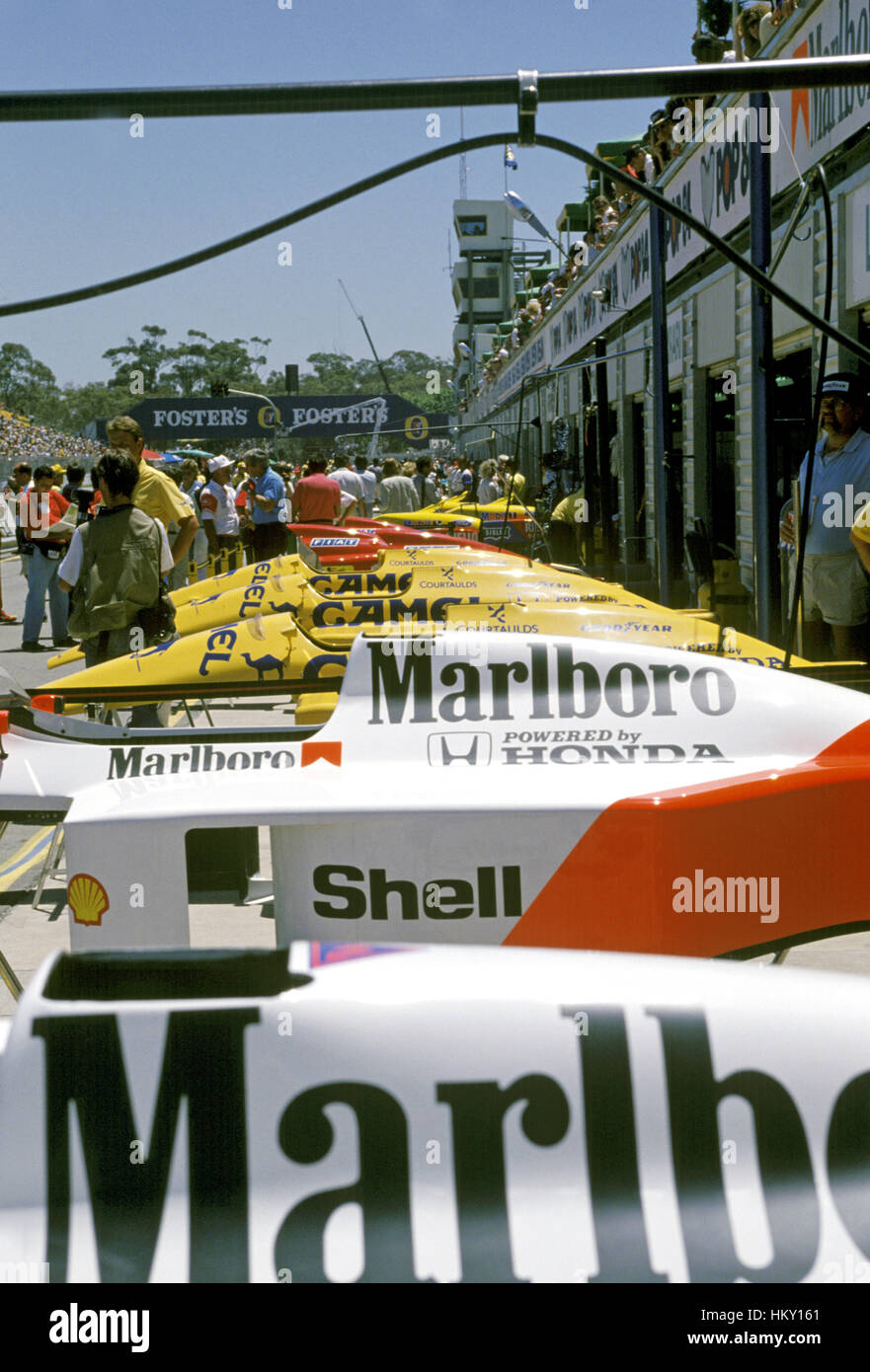 1988 McLaren MP4/4s Pit Lane Adelaide Australian GP FL Stock Photo