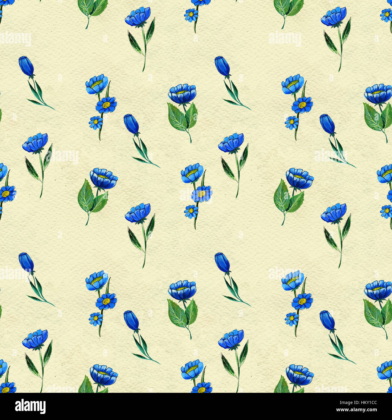 Seamless pattern with blue flowers Stock Photo - Alamy