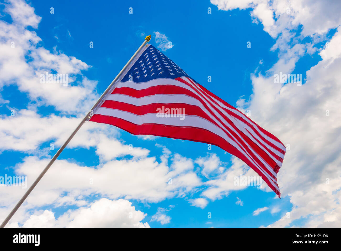 American flag on blue sky Stock Photo - Alamy