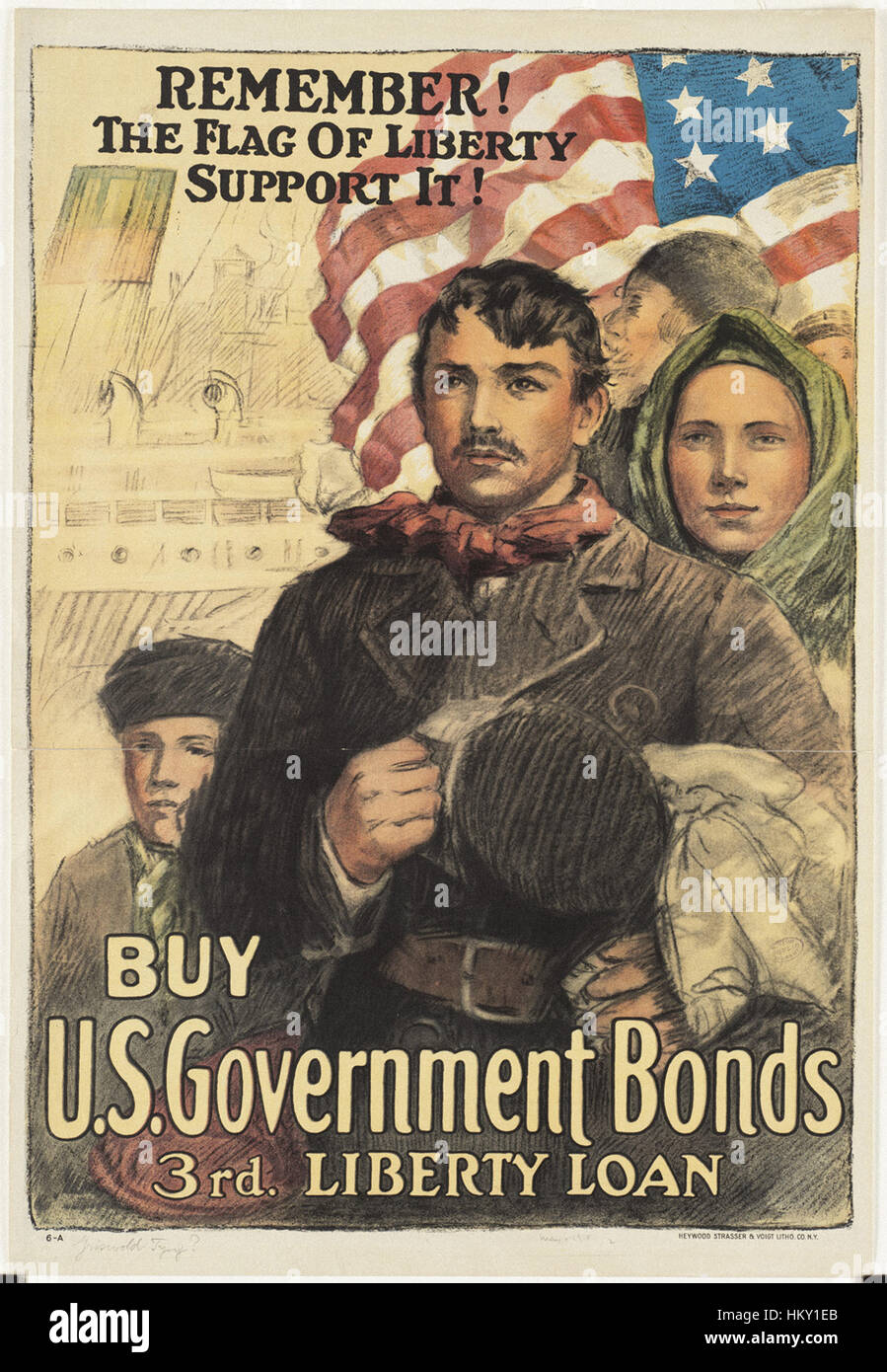 Remember! The flag of liberty -- support it! Buy U.S. government bonds, 3rd Liberty Loan Stock Photo