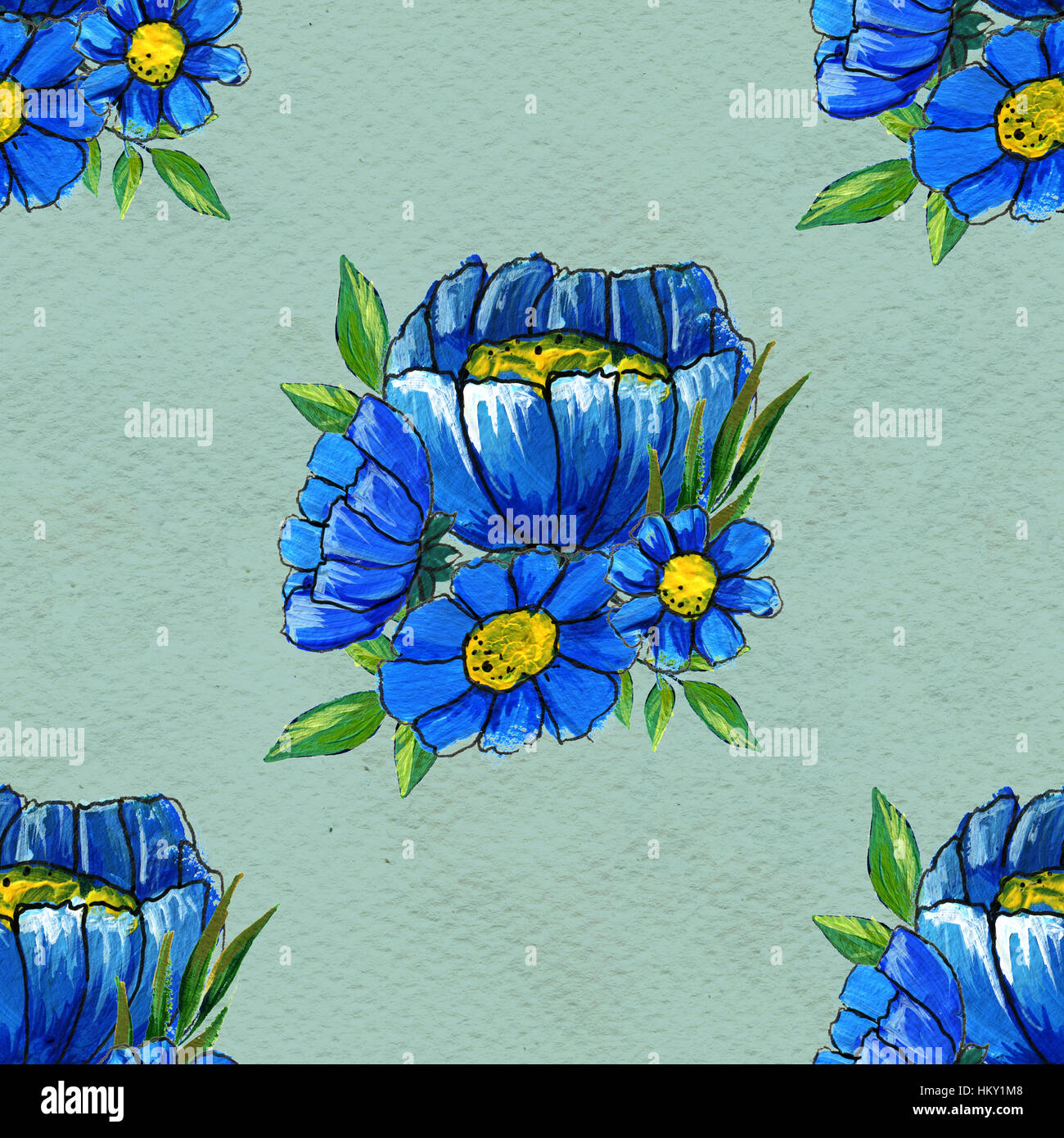 Seamless pattern with blue flowers Stock Photo - Alamy