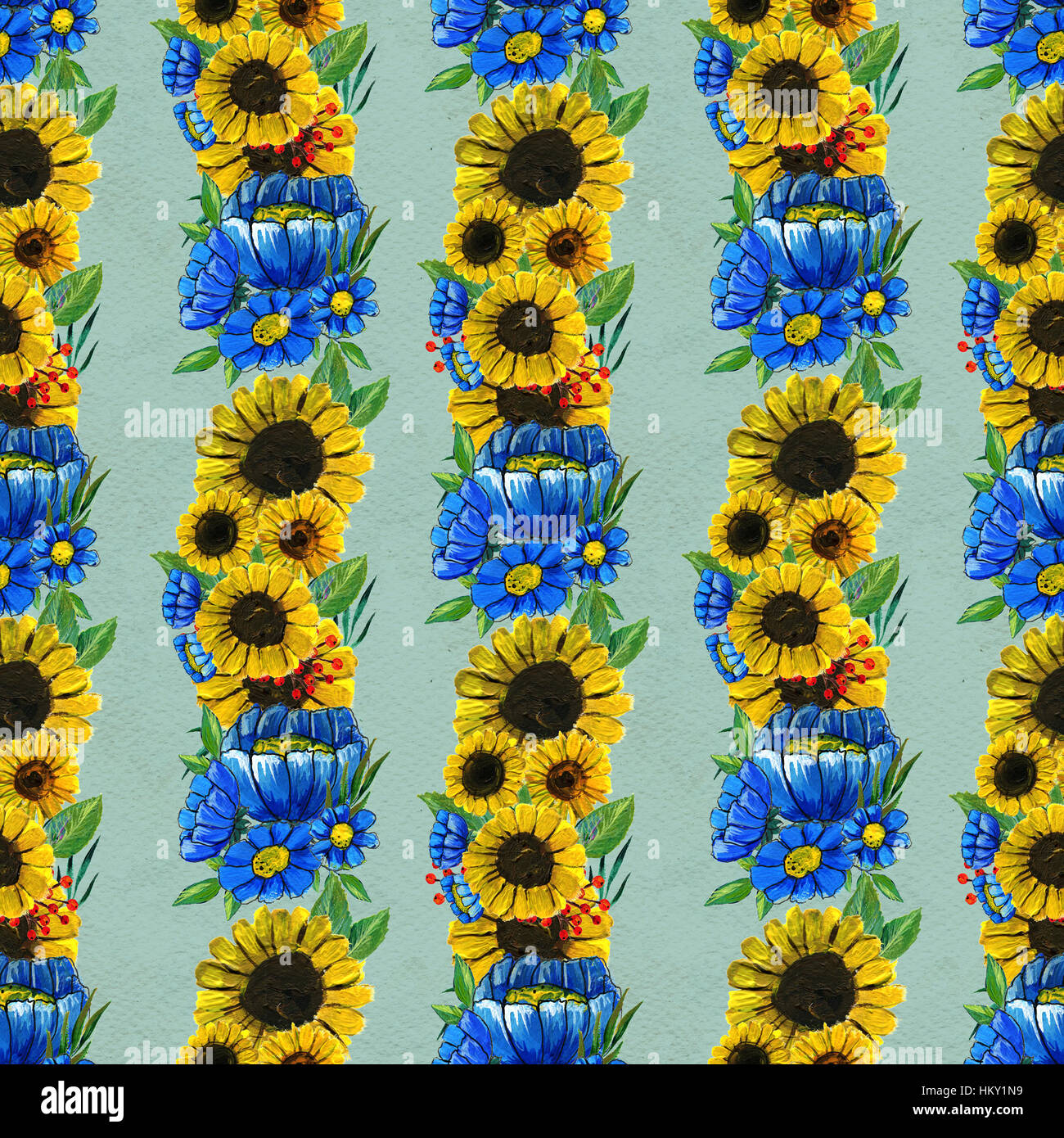 Seamless pattern with sunflowers and wildflowers Stock Photo - Alamy