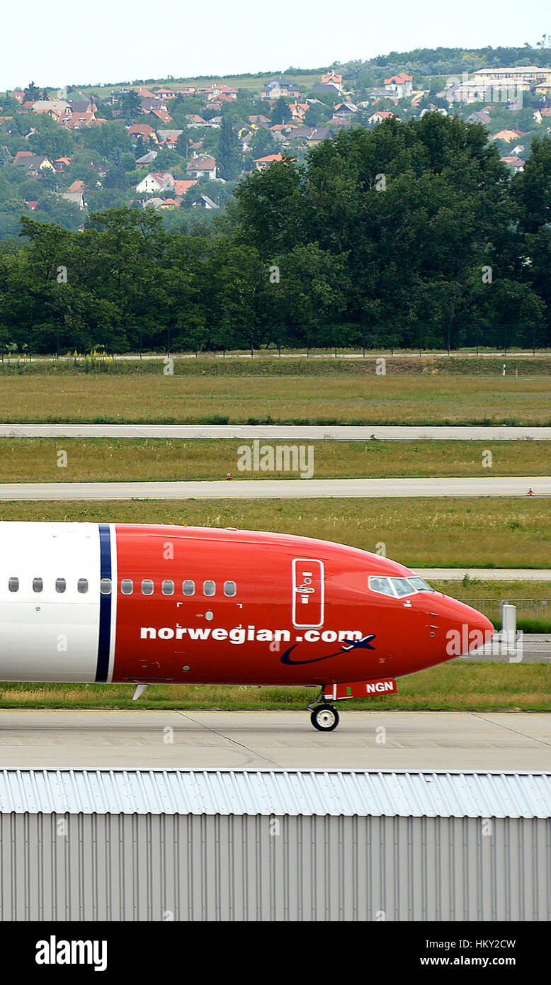 Boeing 737-800 of Norwegian airways in Ferenc Listz international airport Budapest Hungary Stock Photo