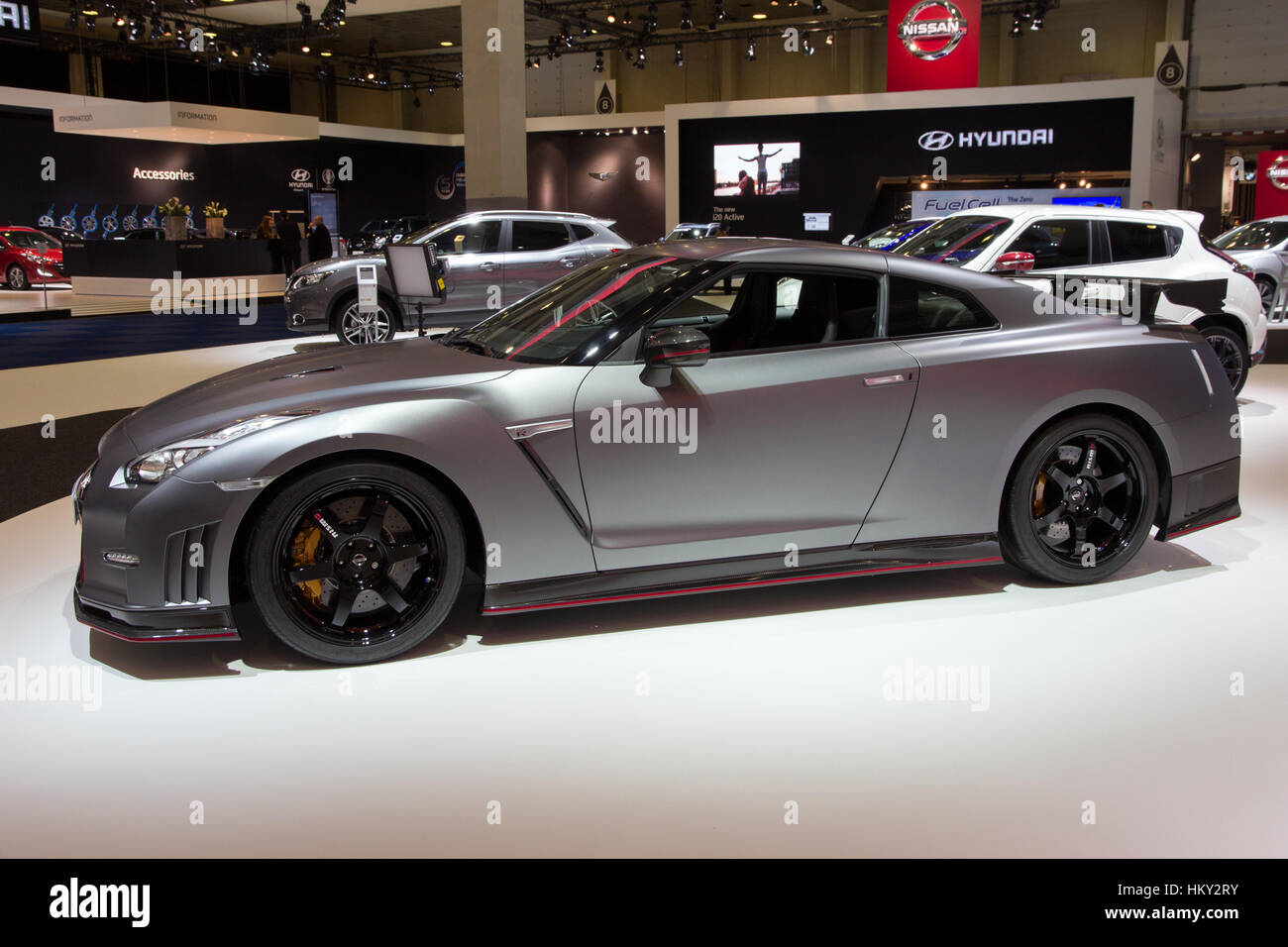 BRUSSELS - JAN 12, 2016: Nissan GT-R NISMO on display at the Brussels Motor Show. Stock Photo