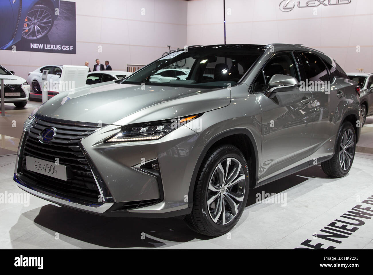 BRUSSELS - JAN 12, 2016: Lexus RX450h hybrid SUV on display at the Brussels Motor Show. Stock Photo