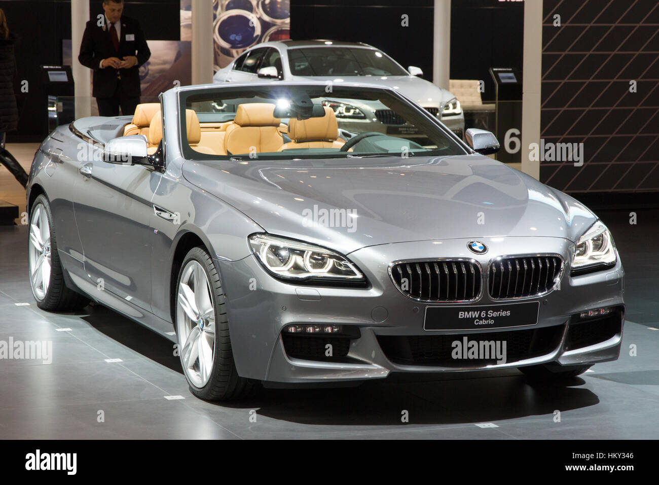 BRUSSELS - JAN 12, 2016: BMW 6 series Cabrio on display at the Brussels Motor Show. Stock Photo