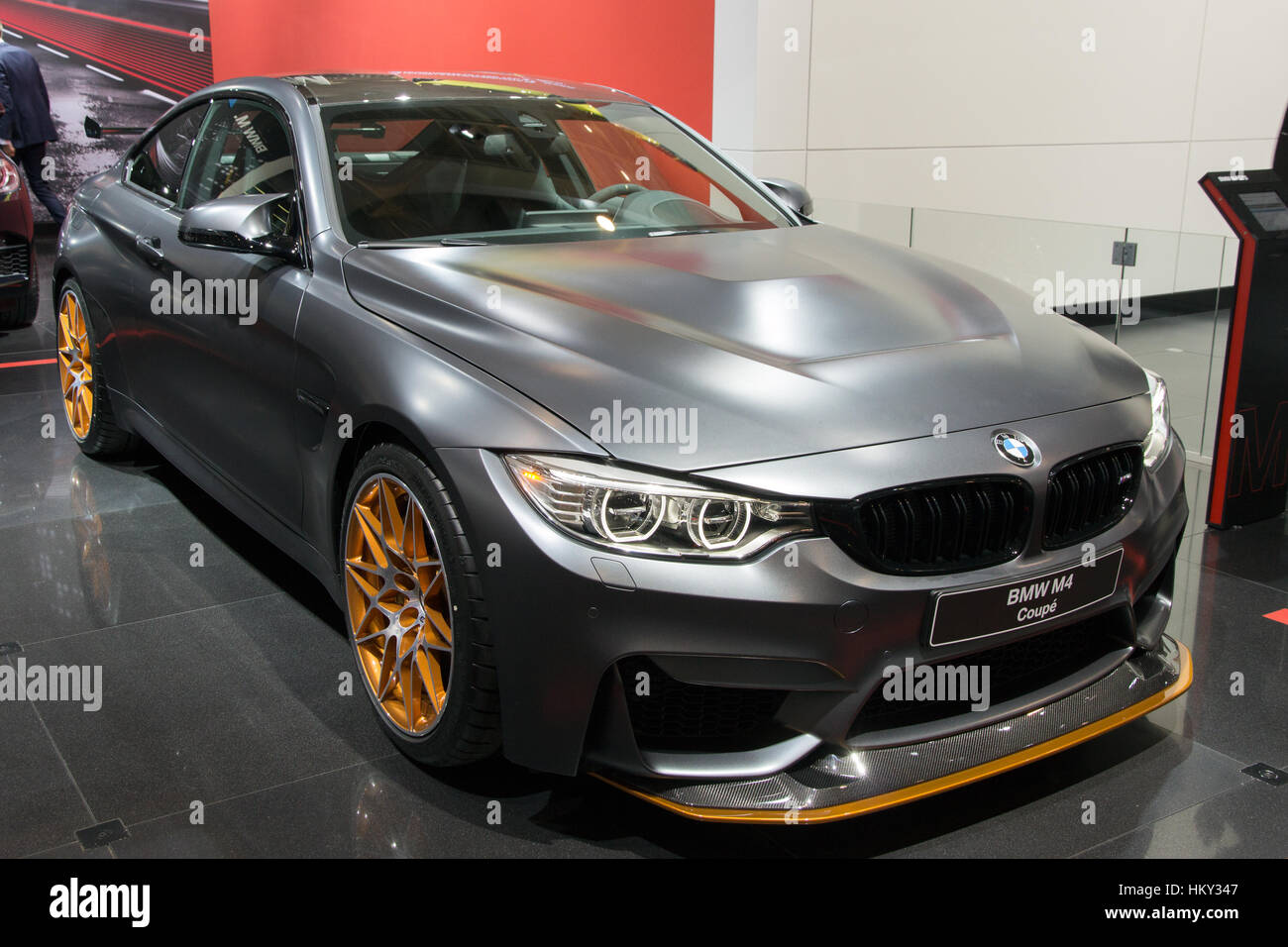 BRUSSELS - JAN 12, 2016: BMW M4 GTS Coupe shown at the Brussels Motor Show. Stock Photo