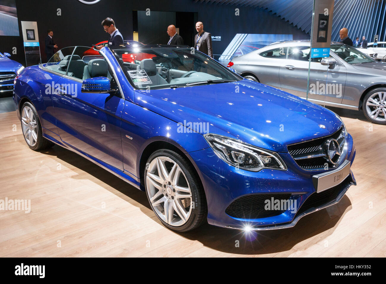 BRUSSELS - JAN 12, 2016: Mercedes-Benz E-Class saloon E220d AMG on display at the Brussels Motor Show. Stock Photo