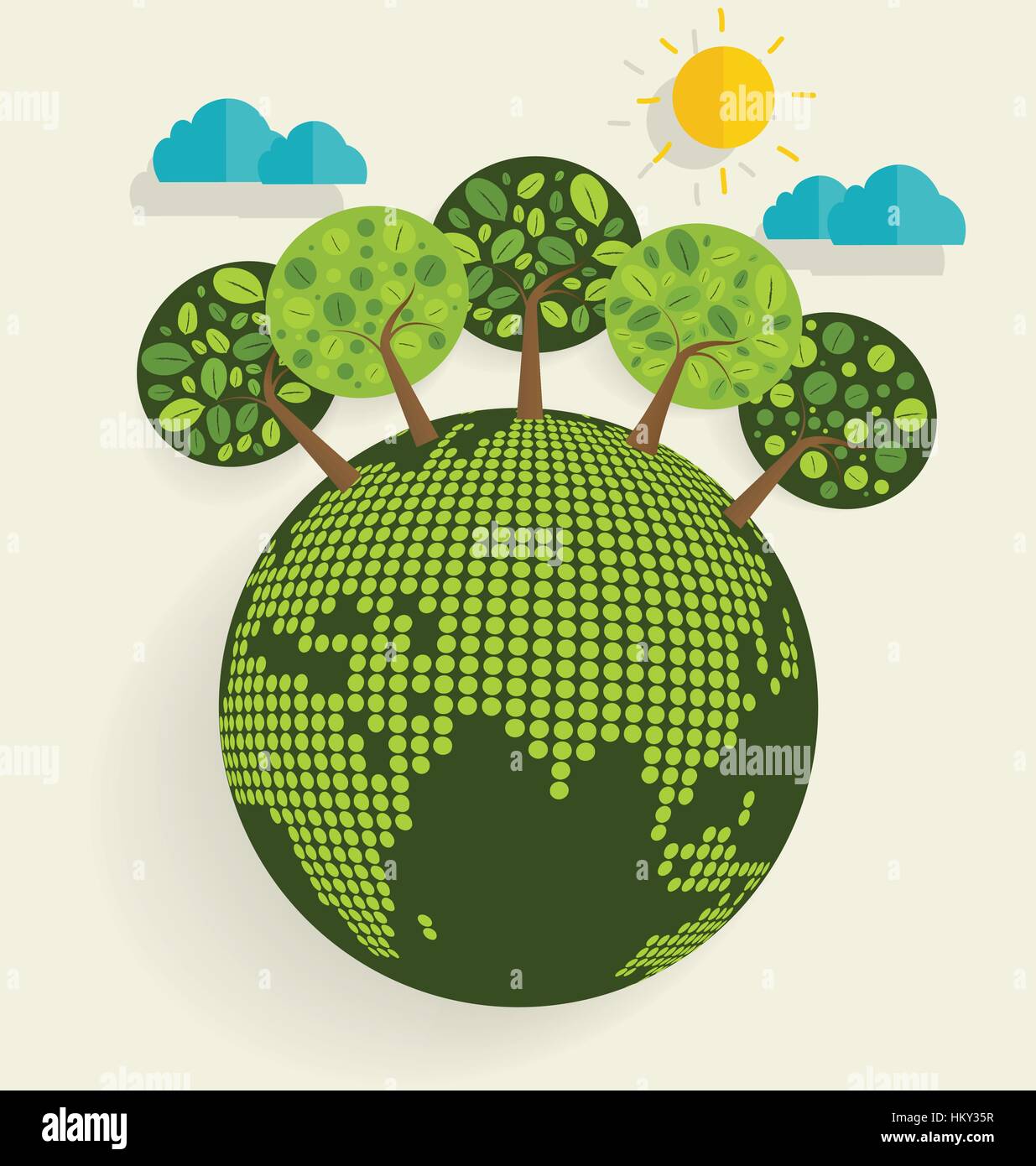 ECO FRIENDLY. Ecology concept with Green Eco Earth and Trees. Vector ...
